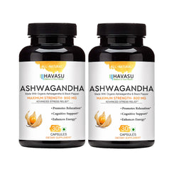 HAVASU Organic Ashwagandha, 30 Capsules – Stress & Energy, Pack of 2