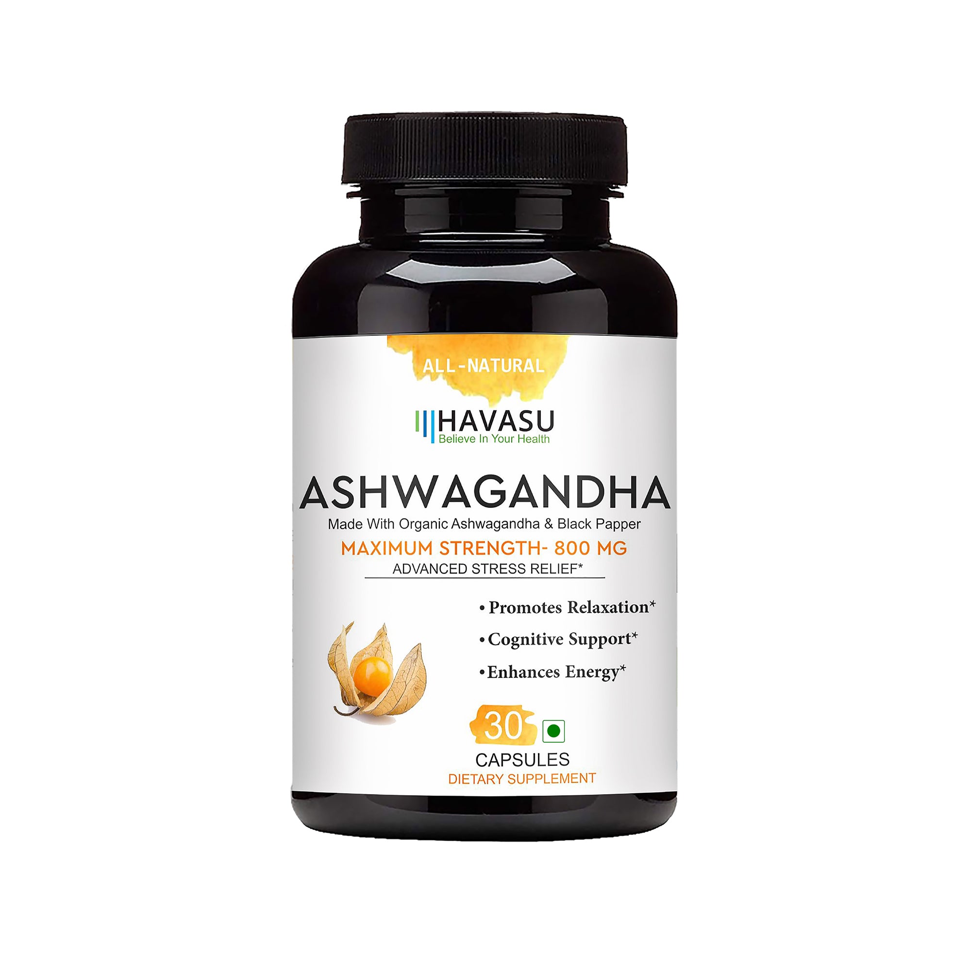 HAVASU Organic Ashwagandha, 30 Capsules – Stress Relief & Energy, Pack of 1