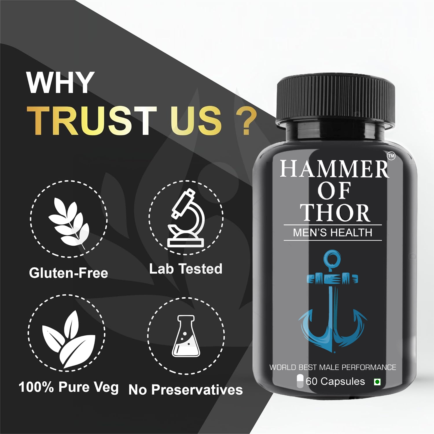 D' Hammar Thor Men's Supplement | Ayurvedic Capsules | 60 Capsules (Pack of 1)