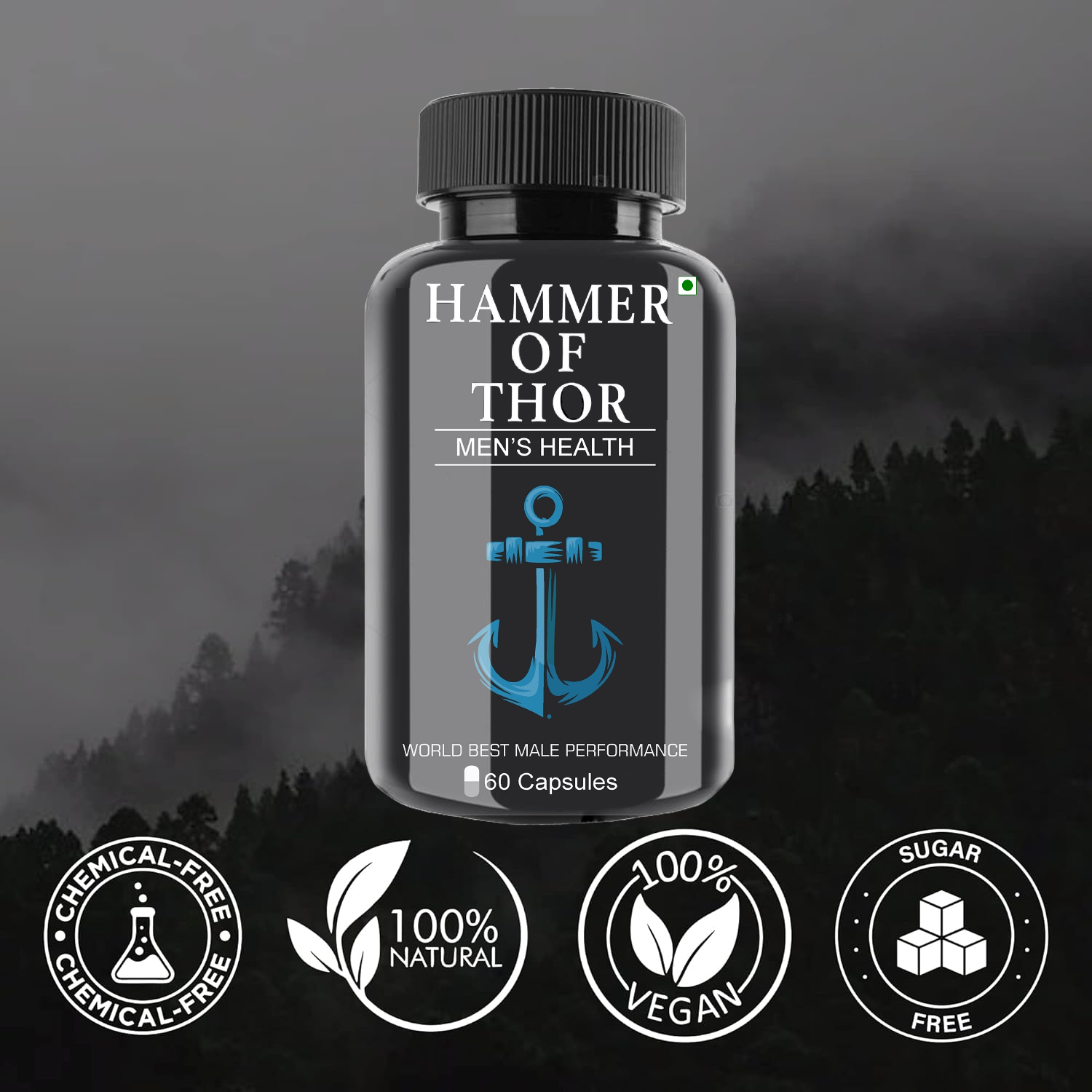 Hammer Of Thor Men's Supplement Ayurvedic Capsule For Performance, Stamina, Power (60 Capsules)  (Pack of 2)