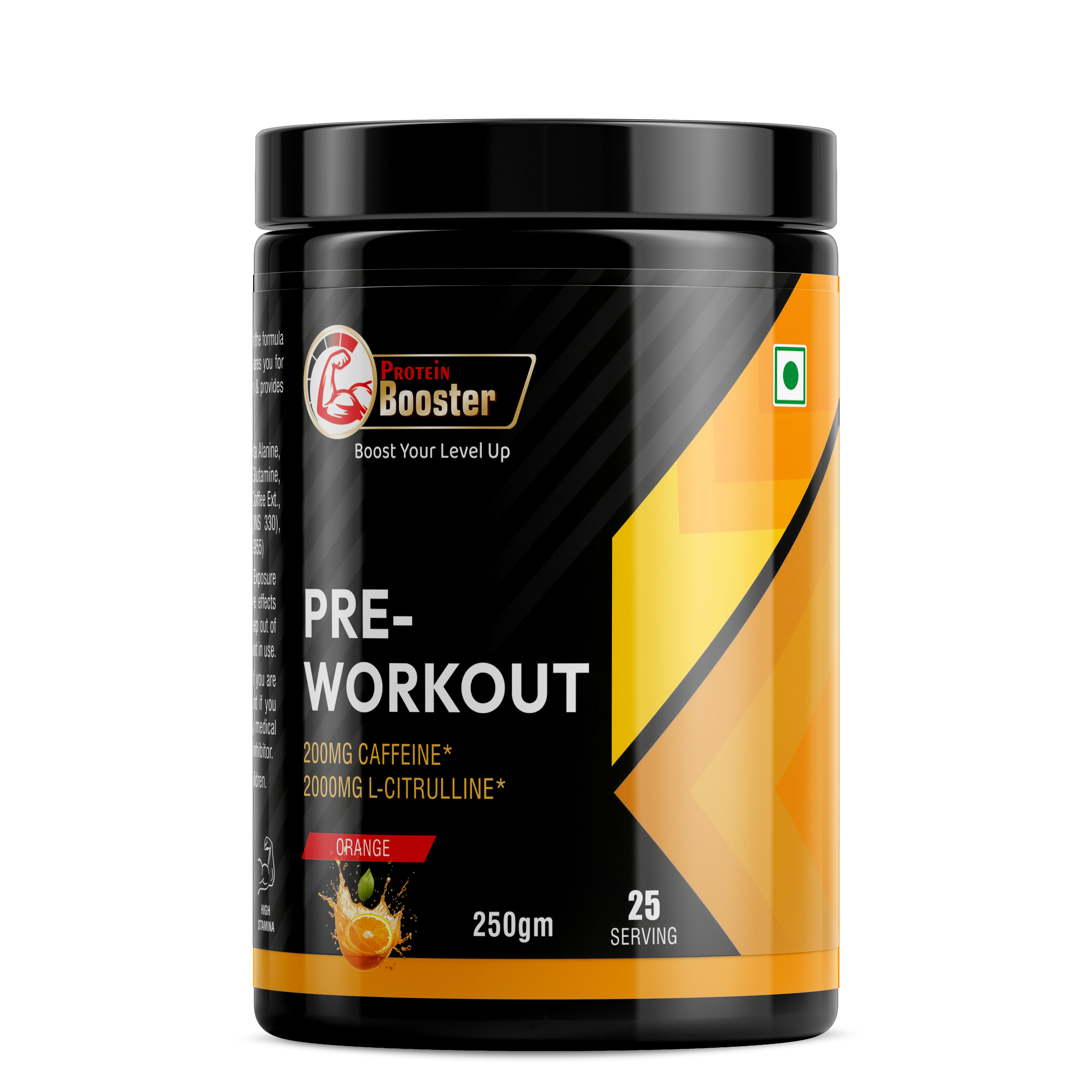 Protein Booster Pre-Workout Supplement, 250g, Orange Flavour