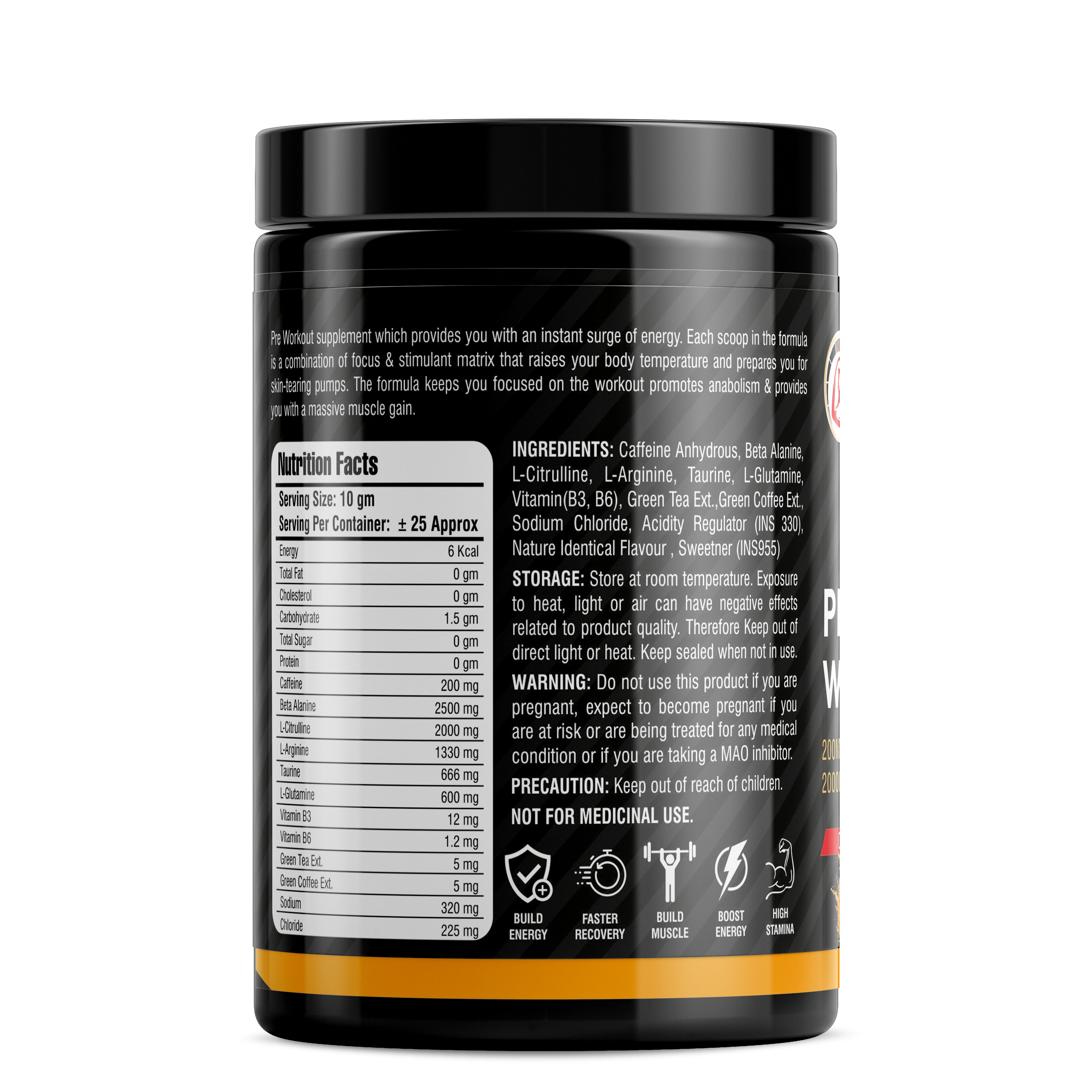 Protein Booster Pre-Workout Supplement, 250g, Orange Flavour