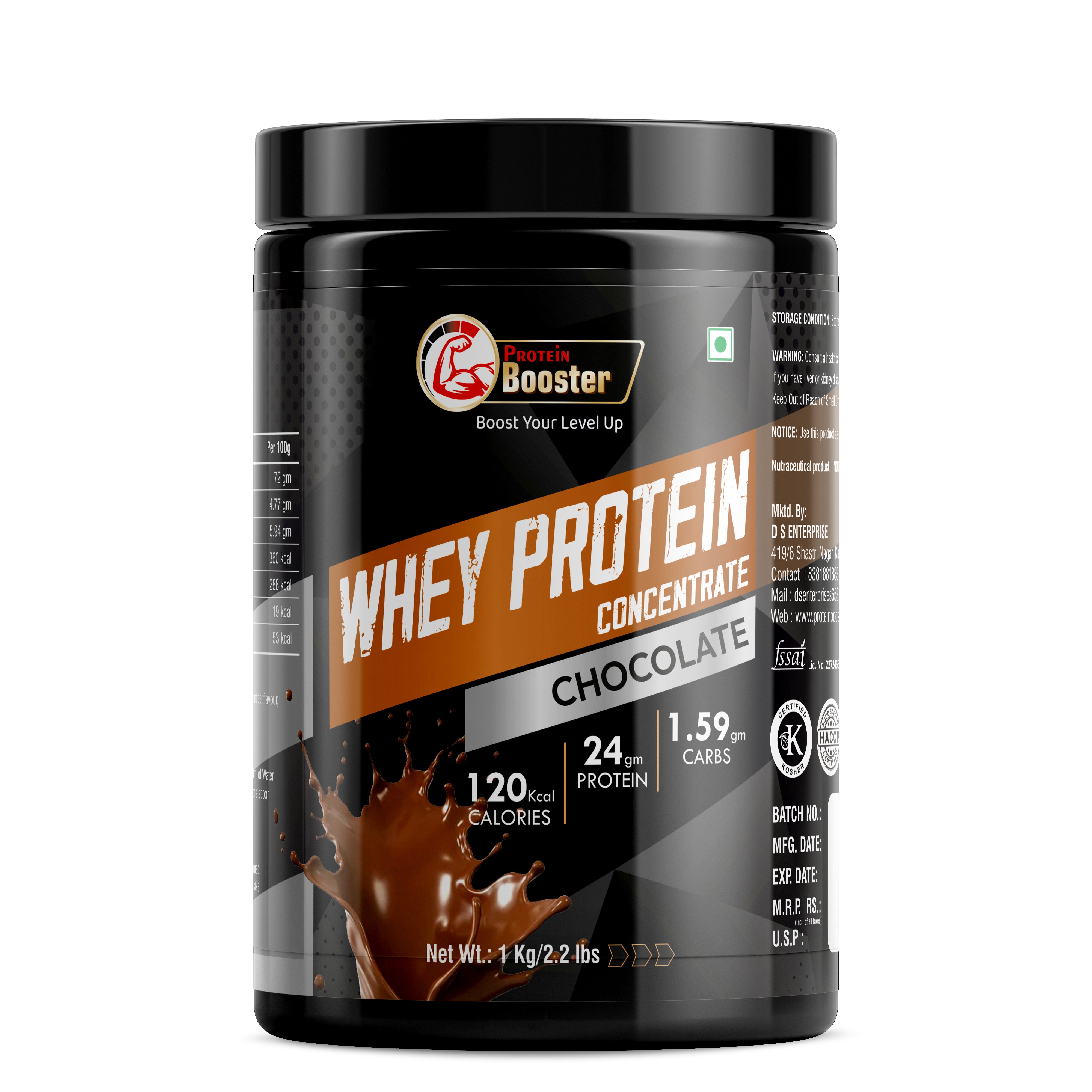 Protein Booster Whey Protein, 1kg, Rich Chocolate, with Enzymes for Muscle and Bone Health.