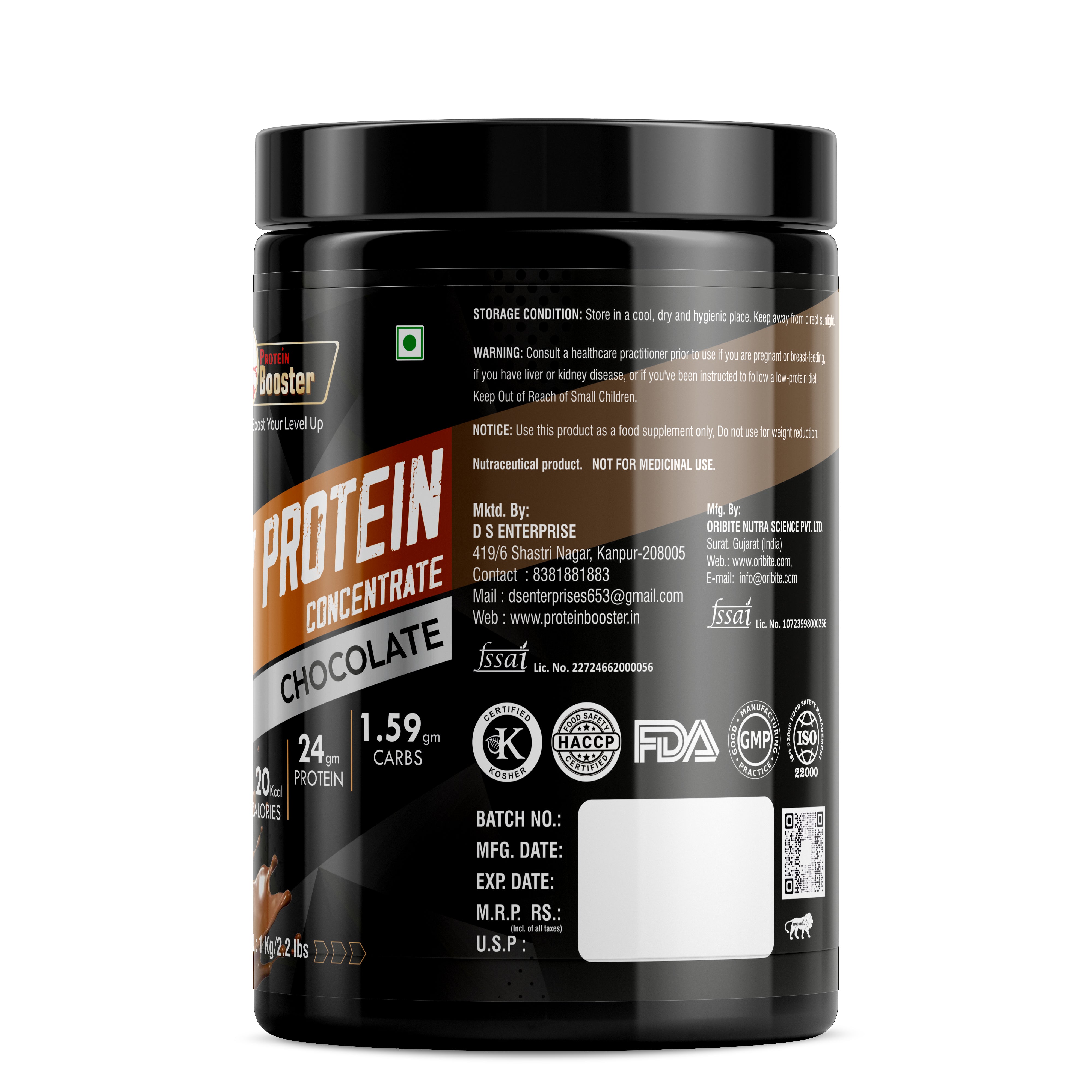 Protein Booster Whey Protein, 1kg, Rich Chocolate, with Enzymes for Muscle and Bone Health.